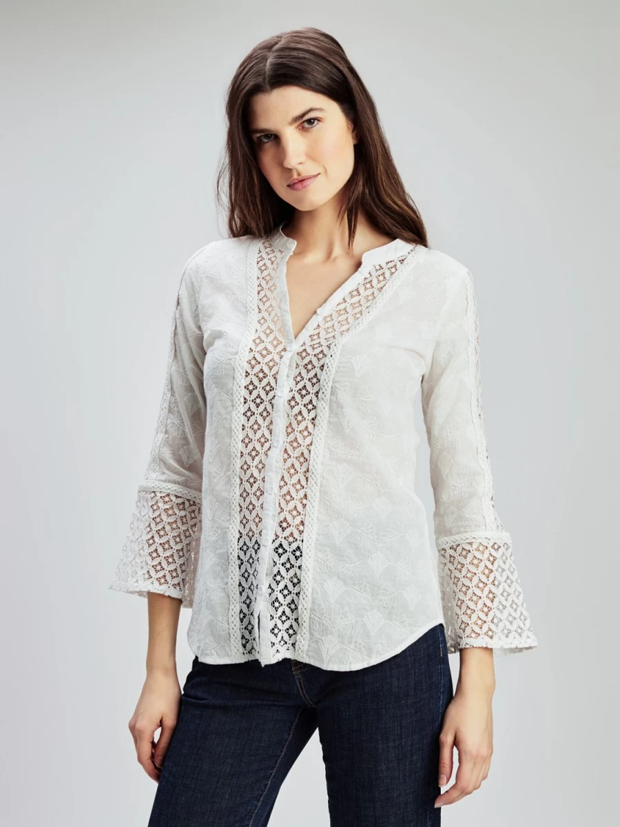 San Francisco Blouses | 3/4-Sleeve Semi-Fitted Blouse With Buttons