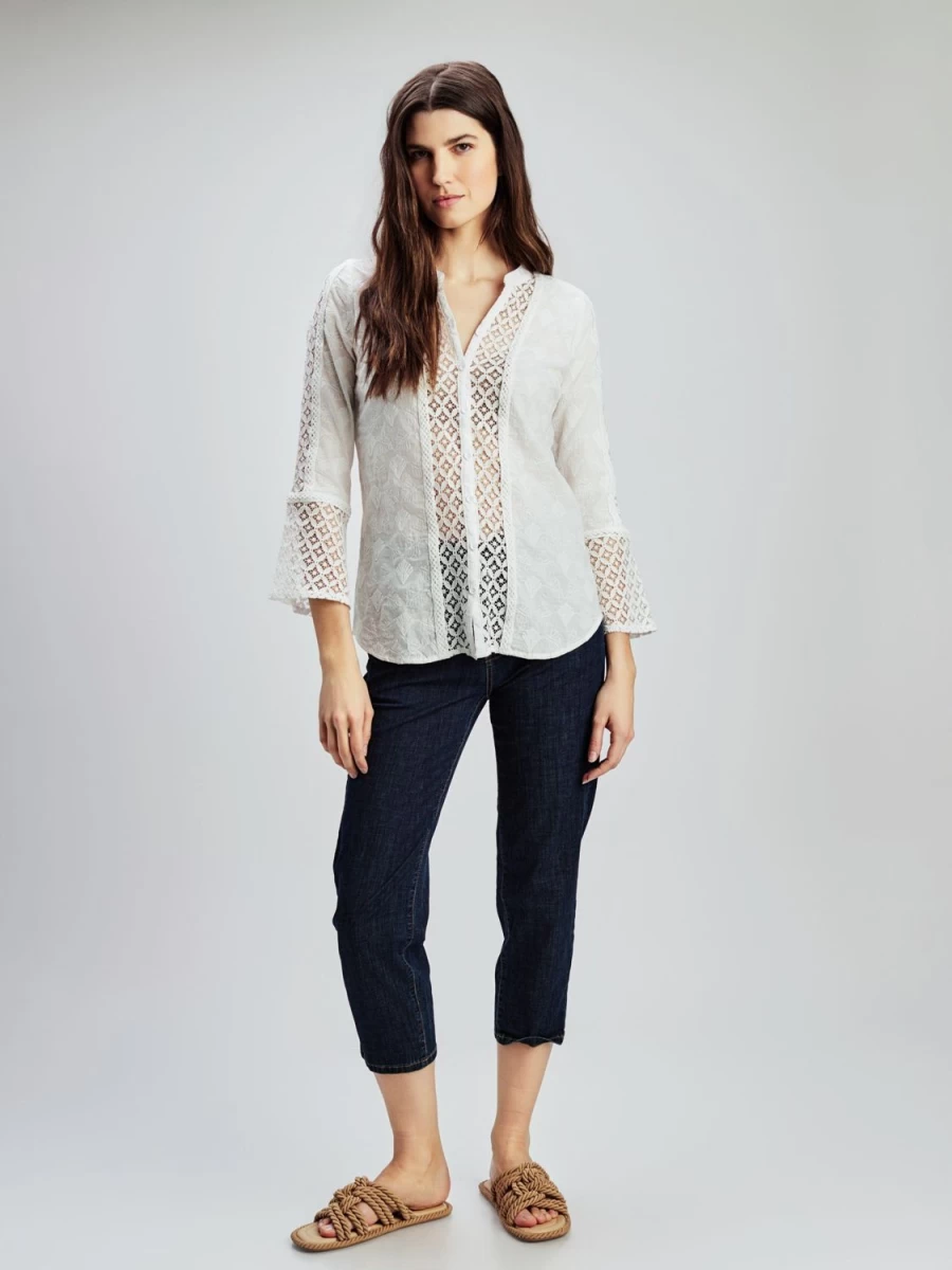 San Francisco Blouses | 3/4-Sleeve Semi-Fitted Blouse With Buttons