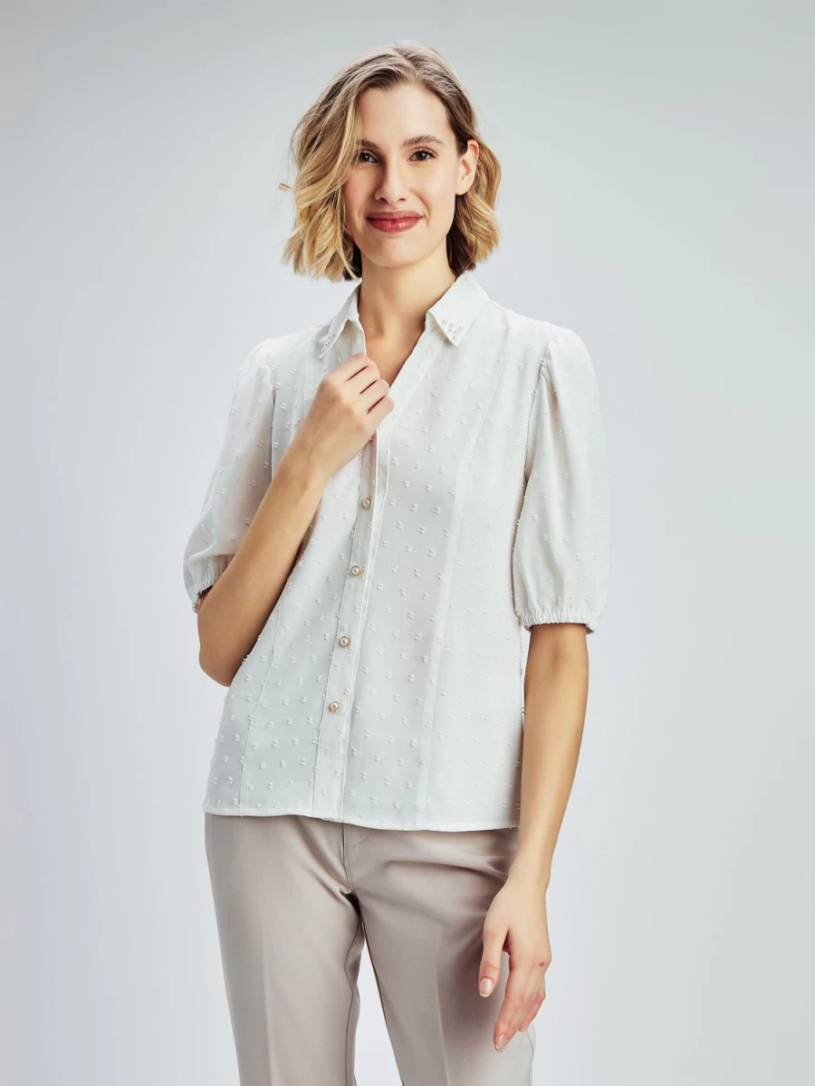 San Francisco Blouses | 3/4-Sleeve Fitted Blouse With Buttons