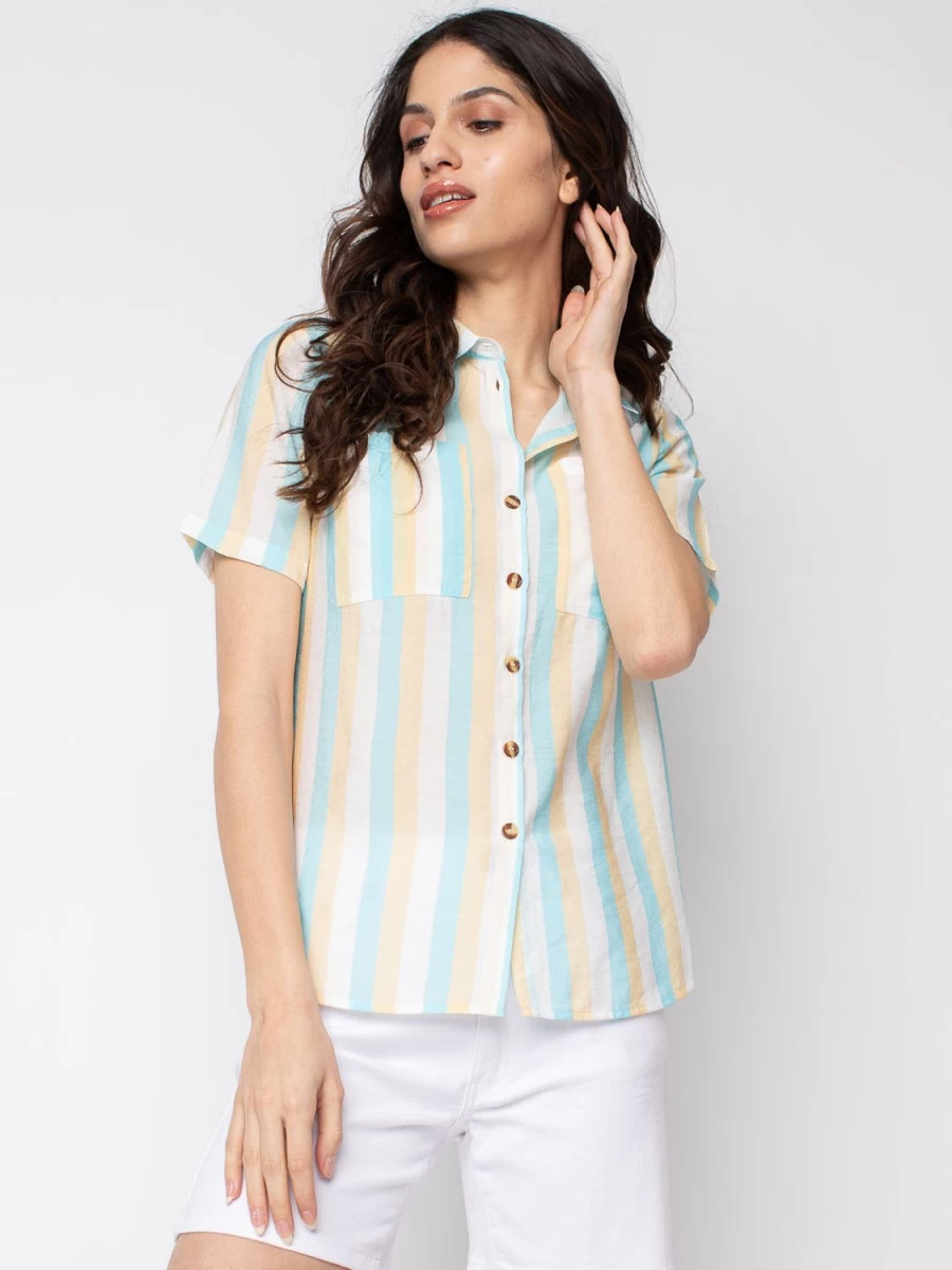 San Francisco Blouses | Short-Sleeve Fitted Blouse With Buttons